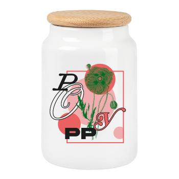 Botanical Poppy Poetry - Cookie Jar with Wooden Lid - white - Front