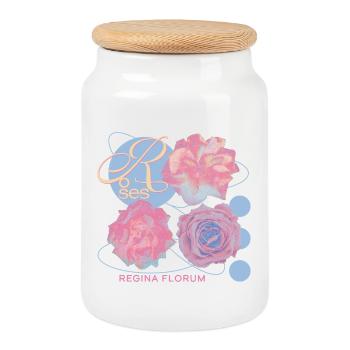 Regina Florum – Unusual rose design - Cookie Jar with Wooden Lid - white - Front