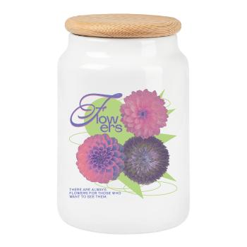 Floral Vision Statement - Cookie Jar with Wooden Lid - white - Front