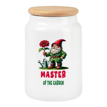 Master of the Garden / Gardening - Cookie Jar with Wooden Lid - white - Front