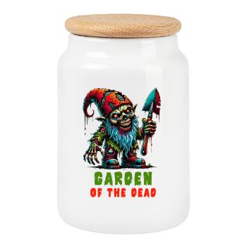 Zombie Garden Gnome – Nightmare in the Garden - Cookie Jar with Wooden Lid - white - Front