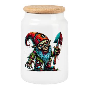 Zombie Garden Gnome – Nightmare in the Garden - Cookie Jar with Wooden Lid - white - Front