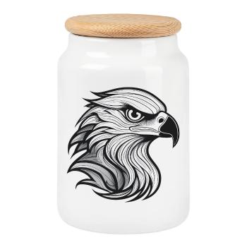 Expressionist eagle head-laying - Cookie Jar with Wooden Lid - white - Front