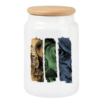Trio d’animaux des fragments de la nature - Boîte à biscuits avec couvercle en bois - blanc - Devant