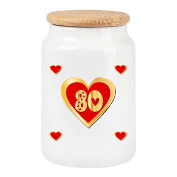 80th birthday Eighty Heart - Cookie Jar with Wooden Lid - white - Front