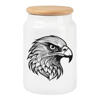 Detailed Eagle Head Illustration - Cookie Jar with Wooden Lid - white - Front