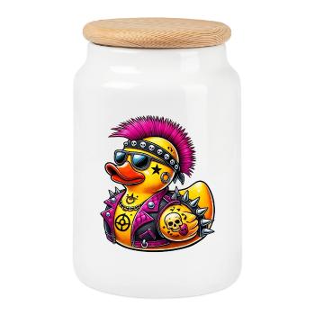 Punk Gummiente - Keksdose mit Holzdeckel - Weiß - Vorne