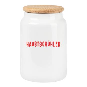 Haubtschühler – Creative Spelling - Cookie Jar with Wooden Lid - white - Front