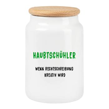 Haubtschühler – Creative Spelling - Cookie Jar with Wooden Lid - white - Front