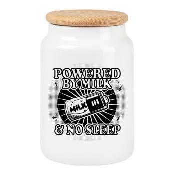 Powered by Milk & No Sleep Body for Baby ́s - Cookie Jar with Wooden Lid - white - Front
