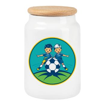 Fußball F-Jugend - Keksdose mit Holzdeckel - Weiß - Vorne