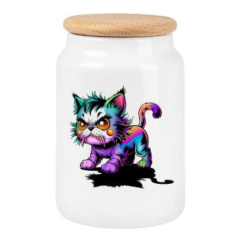 Crazy Cat - Cookie Jar with Wooden Lid - white - Front