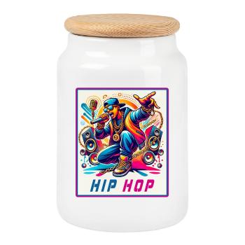 Hip-Hop Vibes – Rapper mit Mikrofon - Keksdose mit Holzdeckel - Weiß - Vorne