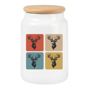 Majestic Stag – Symbol of the Wild - Cookie Jar with Wooden Lid - white - Front