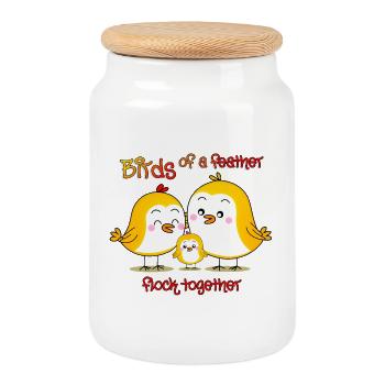 Bird family - Cookie Jar with Wooden Lid - white - Front
