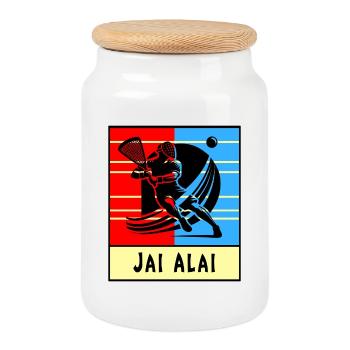 Jai Alai – The Game of Speed - Cookie Jar with Wooden Lid - white - Front