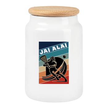 Retro Jai Alai – Élégance et Vitesse - Boîte à biscuits avec couvercle en bois - blanc - Devant
