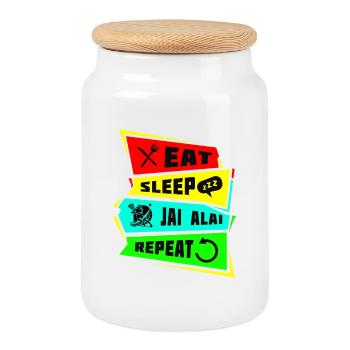 Manger dormir Jai Alai Répéter - Boîte à biscuits avec couvercle en bois - blanc - Devant