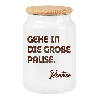 RENTNER SPRÜCHE GROßE PAUSE RENTE - Keksdose mit Holzdeckel - Weiß - Vorne