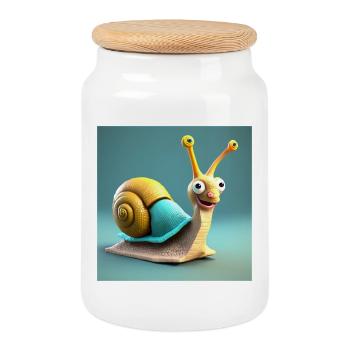 snail, slug, shell - Cookie Jar with Wooden Lid - white - Front