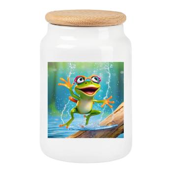 grenouille, batracien, rainette - Boîte à biscuits avec couvercle en bois - blanc - Devant