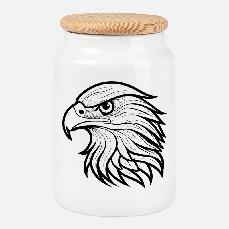 Stylish Eagle Head Illustration - Cookie Jar with Wooden Lid - white