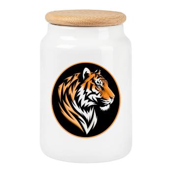 Tiger Portrait - Keksdose mit Holzdeckel - Weiß - Vorne