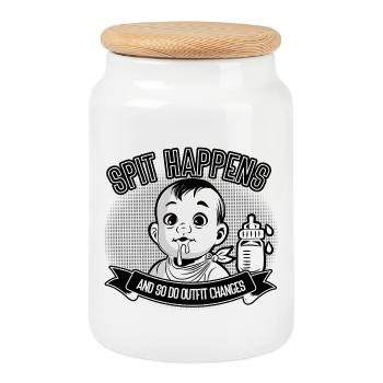 Spit Happens Baby Humor Design - Cookie Jar with Wooden Lid - white - Front