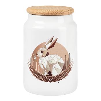 Geometrischer Hase im Nest –Stilvolles Osterdesign - Keksdose mit Holzdeckel - Weiß - Vorne