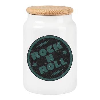 Retro Rock and Roll Badge Design - Cookie Jar with Wooden Lid - white - Front