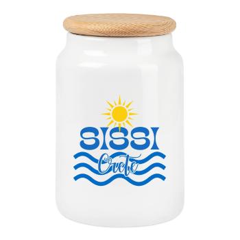 Sonne und Wellen Sissi Kreta Logo - Keksdose mit Holzdeckel - Weiß - Vorne