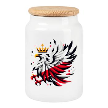 Pologne Polska Aigle Drapeau Géométrie Cadeau - Boîte à biscuits avec couvercle en bois - blanc - Devant