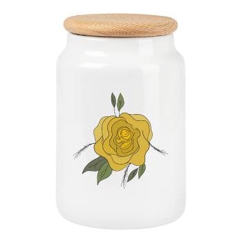 Gelbe Blume - Keksdose mit Holzdeckel - Weiß - Vorne