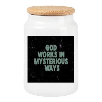 God Works In Mysterious Ways - Cookie Jar with Wooden Lid - white - Front