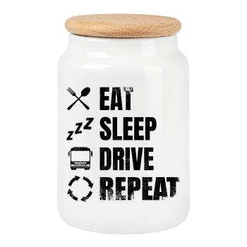 Bus Driver Timetable - Cookie Jar with Wooden Lid - white - Front