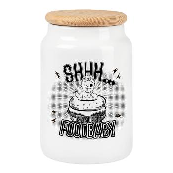 Shhh – Not a food baby | Parent Humor - Cookie Jar with Wooden Lid - white - Front