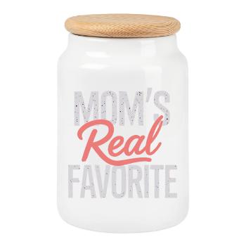 Mom's Real Favorite - Cookie Jar with Wooden Lid - white - Front