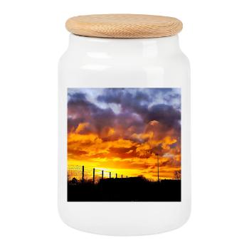 Coucher de soleil – Couleurs de feu dans le ciel du soir - Boîte à biscuits avec couvercle en bois - blanc - Devant