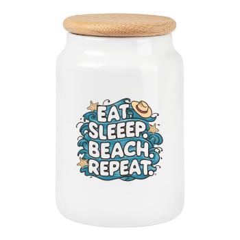 Essen Schlaf Strand Wiederholen - Keksdose mit Holzdeckel - Weiß - Vorne