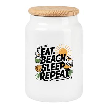 Eat Sleep Beach Repeat - Cookie Jar with Wooden Lid - white - Front