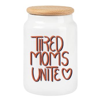 Tired Moms Unite Heart Police - Boîte à biscuits avec couvercle en bois - blanc - Devant