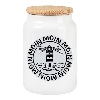 Phare de Moin Moin – Conception côtière maritime - Boîte à biscuits avec couvercle en bois - blanc - Devant