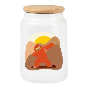 Sloths Dabbing - Cookie Jar with Wooden Lid - white - Front