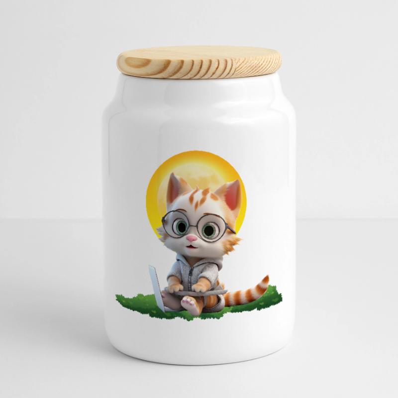 Smart Cat Sun Coder: Kätzchen Laptop Kunstdruck Keksdose mit Holzdeckel