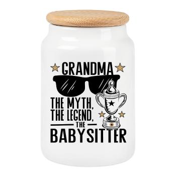 Oma – Der Mythos, die Legende, der Babysitter - Keksdose mit Holzdeckel - Weiß - Vorne