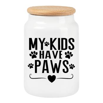Mes enfants ont des pattes – Conception de la déclaration parentale de chien - Boîte à biscuits avec couvercle en bois - blanc - Devant