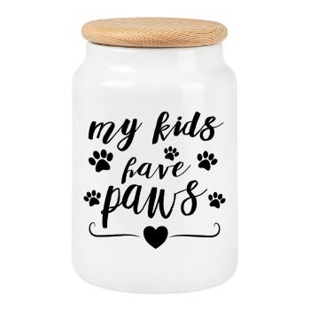 Mes enfants ont des pattes – Conception de la déclaration des parents d’animaux - Boîte à biscuits avec couvercle en bois - blanc - Devant