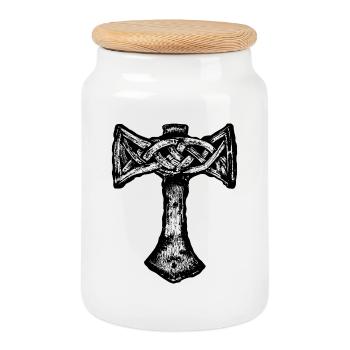 Mjöllnir symbole viking - Boîte à biscuits avec couvercle en bois - blanc - Devant