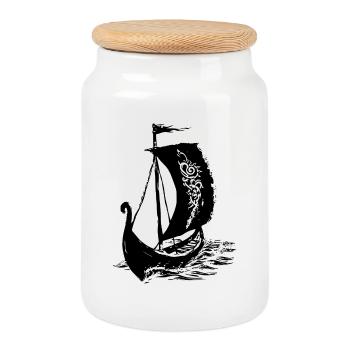 Drakkar Viking - Boîte à biscuits avec couvercle en bois - blanc - Devant
