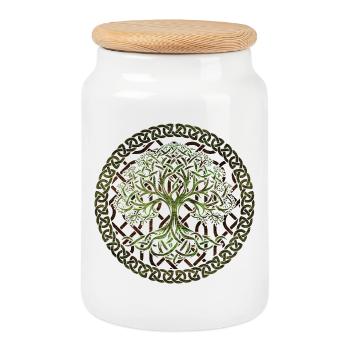 Yggdrasil Tree of Life - Cookie Jar with Wooden Lid - white - Front